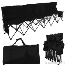Portable 6 Seats Sport Sideline Folding Bench Soccer Team Bench with Carry Bag, 600D Oxford Double Layer Fabric, Black 570804341